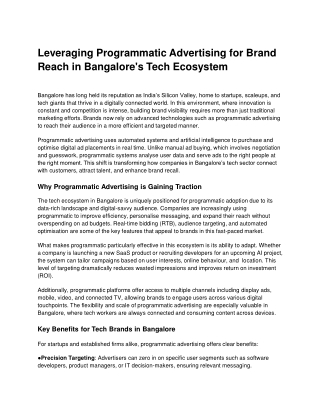 Leveraging Programmatic Advertising for Brand Reach in Bangalores Tech Ecosystem
