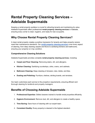 Rental Property Cleaning Services – Adelaide Supermaids