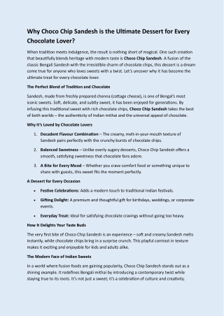 Why Choco Chip Sandesh is the Ultimate Dessert for Every Chocolate Lover?