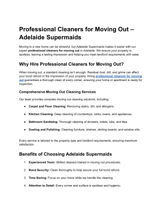 Professional Cleaners for Moving Out – Adelaide Supermaids