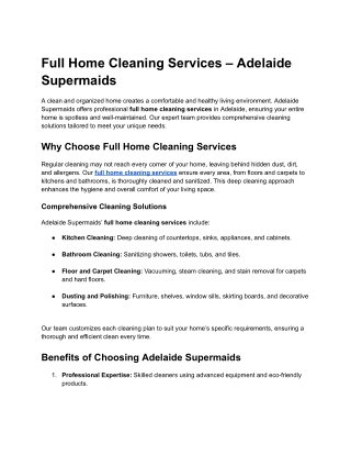 Full Home Cleaning Services – Adelaide Supermaids