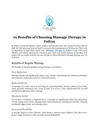 10 Benefits of Choosing Massage Therapy in Fulton