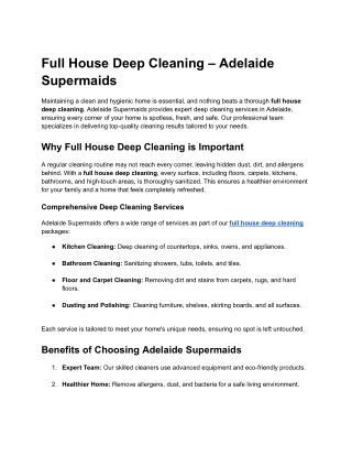 Full House Deep Cleaning – Adelaide Supermaids