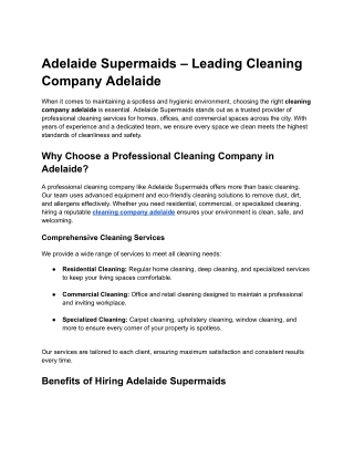 Adelaide Supermaids – Leading Cleaning Company Adelaide