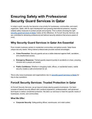 Ensuring Safety with Professional Security Guard Services in Qatar