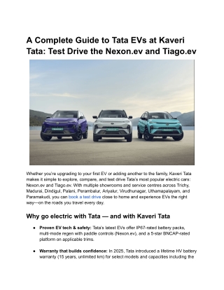 A Complete Guide to Tata EVs at Kaveri Tata: Test Drive the Nexon.ev and Tiago.e