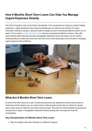 How 6 Months Short Term Loans Can Help You Manage Urgent Expenses Smartly