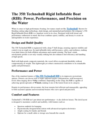 The 35ft Technohull Rigid Inflatable Boat