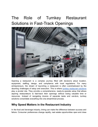 The Role of Turnkey Restaurant Solutions in Fast-Track Openings