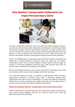How Workers’ Compensation Settlements Can Impact Personal Injury Claims