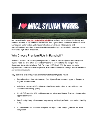 Premium plots in Ramohalli