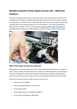 MyPrinter Solutions – Expert Printer Repair & Installation