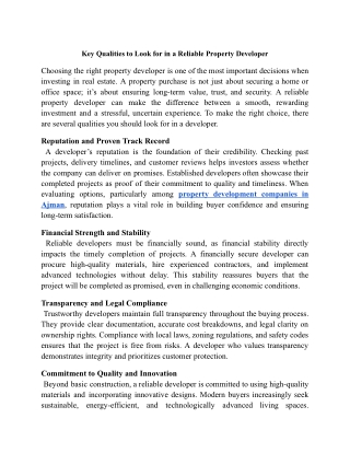 Key Qualities to Look for in a Reliable Property Developer