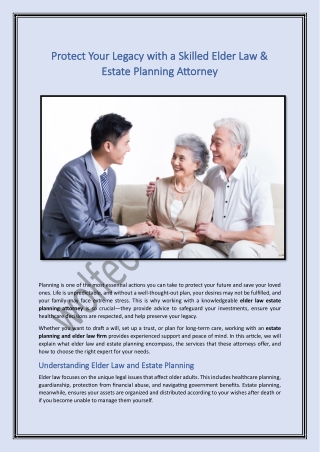 Protect Your Legacy with a Skilled Elder Law & Estate Planning Attorney