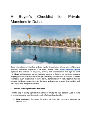A Buyer’s Checklist for Private Mansions in Dubai