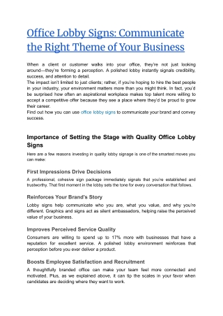 Office Lobby Signs: Communicate the Right Theme of Your Business