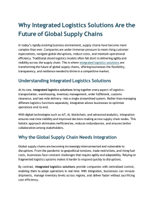 Why Integrated Logistics Solutions Are the Future of Global Supply Chains