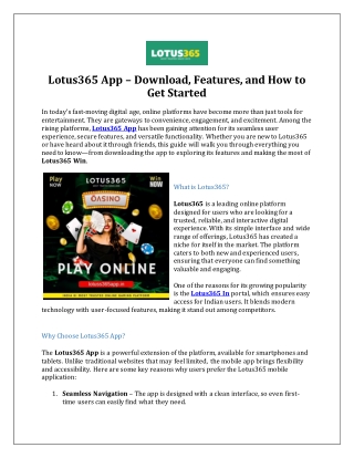 Lotus365 App – Download, Features, and How to Get Started