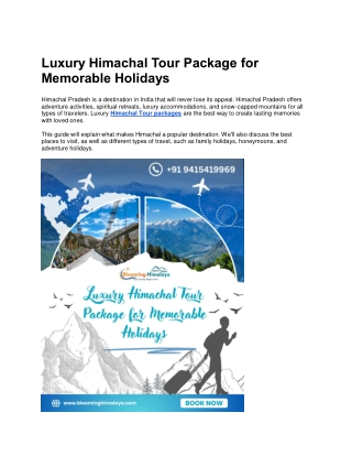 Luxury Himachal Tour Package for Memorable Holidays