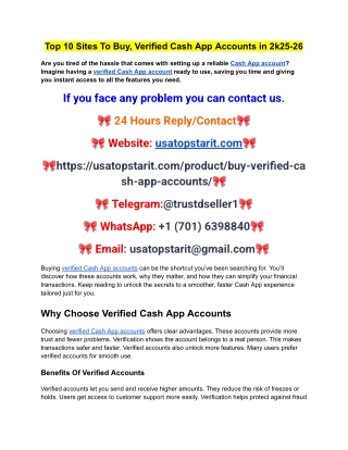 Top 10 Sites To Buy, Verified Cash App Accounts in 2k25-26