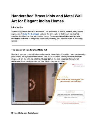 Handcrafted Brass Idols and Metal Wall Art for Elegant Indian Homes