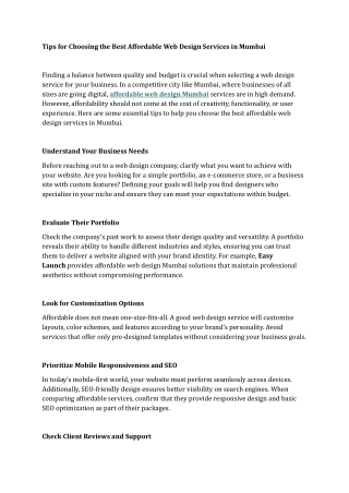 Tips for Choosing the Best Affordable Web Design Services in Mumbai