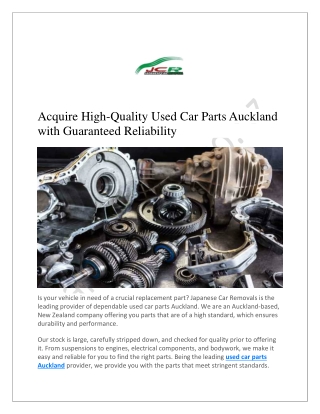 Acquire High-Quality Used Car Parts Auckland with Guaranteed Reliability