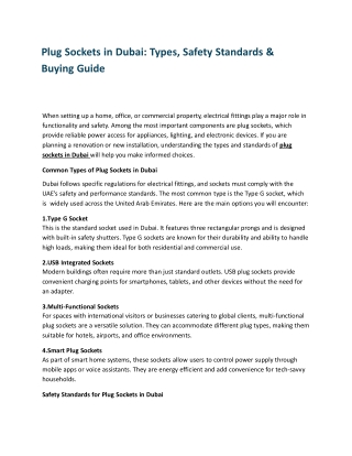 Plug Sockets in Dubai - Types, Safety Standards & Buying Guide