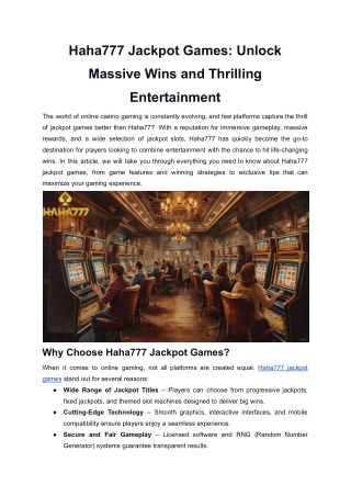 Haha777 Jackpot Games_ Unlock Massive Wins and Thrilling Entertainment