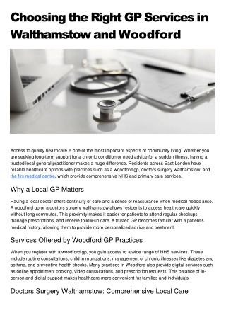 Choosing the Right GP Services in Walthamstow and Woodford
