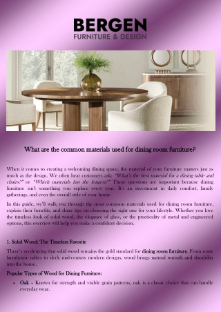 What are the common materials used for dining room furniture?