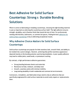 Best Adhesive for Solid Surface Countertop Strong & Durable Bonding Solutions