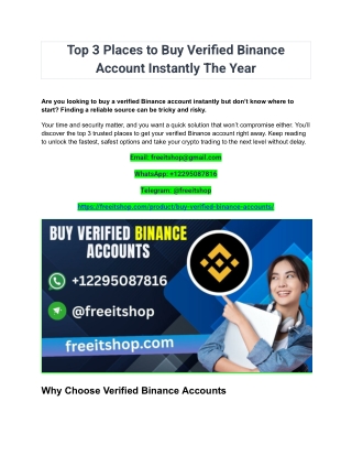 Top 3 Places to Buy Verified Binance Account Instantly The Year