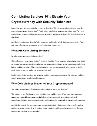 Coin Listing Services 101_ Elevate Your Cryptocurrency with Security Tokenizer