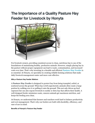 Pasture Hay Feeder | Durable & Efficient Livestock Feeding | Honyta