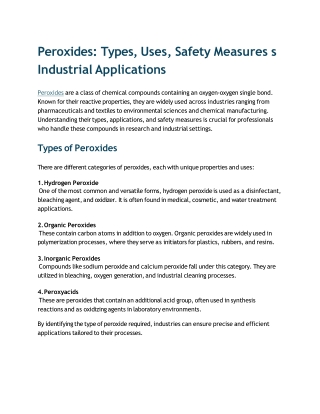 Peroxides Types, Uses, Safety Measures and Industrial Applications
