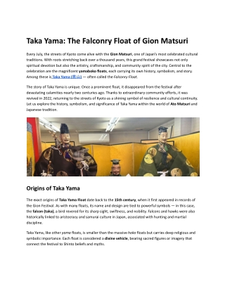 Taka Yama: The Falconry Float of Gion Matsuri