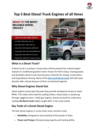 Top 5 Best Diesel Truck Engines of all times