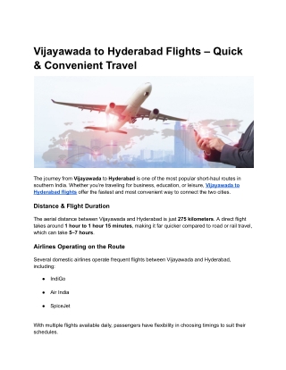 Vijayawada to Hyderabad Flights – Quick & Convenient Travel