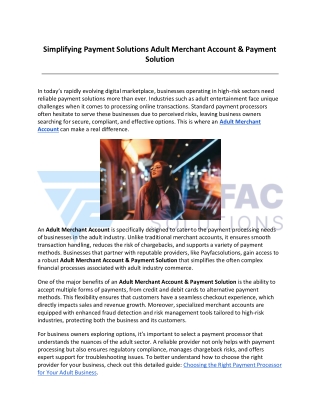 Simplifying Payment Solutions Adult Merchant Account & Payment Solution