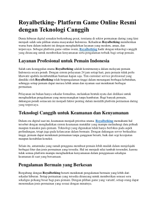 Royalbetking- Platform Game Online Resmi dengan Teknologi Canggih
