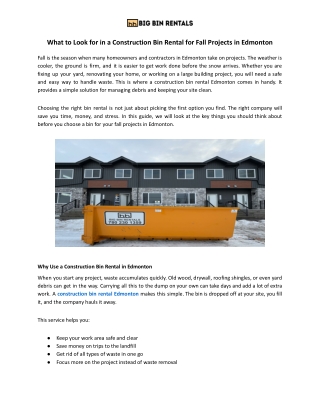 Construction Bin Rental Edmonton: Fall Project Essentials