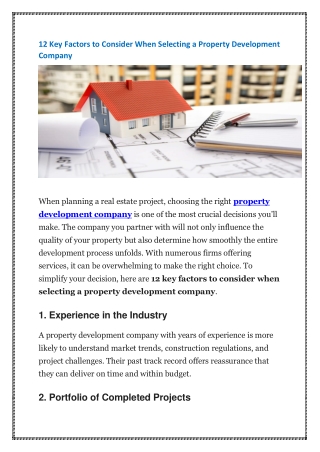 12 Key Factors to Consider When Selecting a Property Development Company
