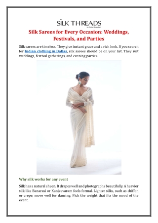 Silk Sarees for Every Occasion: Weddings, Festivals, and Parties