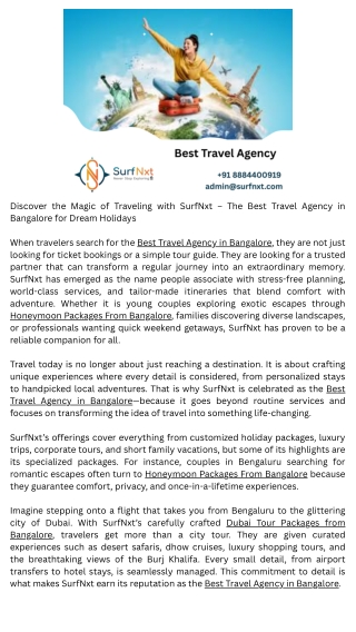 Best Travel Agency in Bangalore