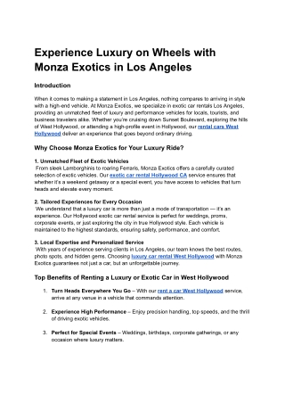 Experience Luxury on Wheels with Monza Exotics in Los Angeles