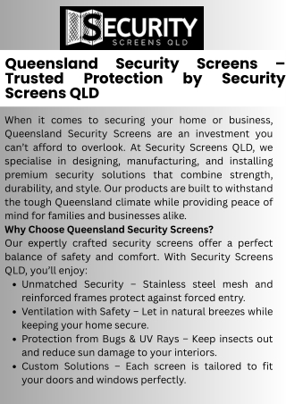 Queensland Security Screens – Trusted Protection by Security Screens QLD