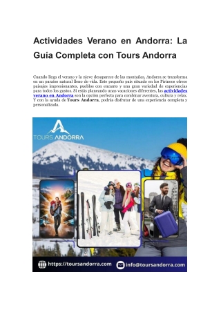 Actividades Verano en Andorra: La Guía Completa con Tours Andorra