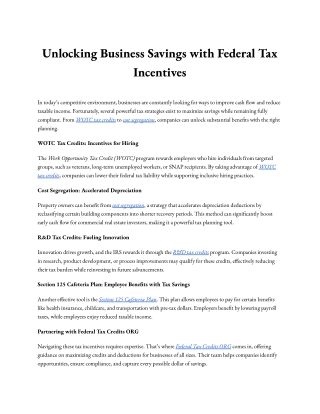 Federal Tax Incentives