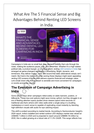What Are The 5 Financial Sense and Big Advantages Behind Renting LED Screens in India